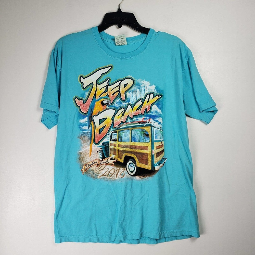 Comfort Colors tShirt Mens M Blue Crewneck Jeep Beach 2018 Daytona Beach Florida